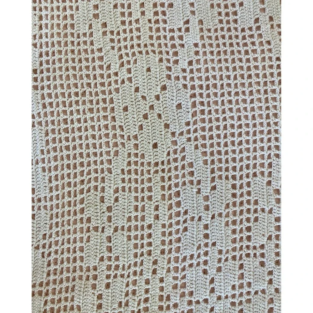 Handmade Vintage Crochet Newborn Baby Afghan Off White Loose Weave Heirloom Gift